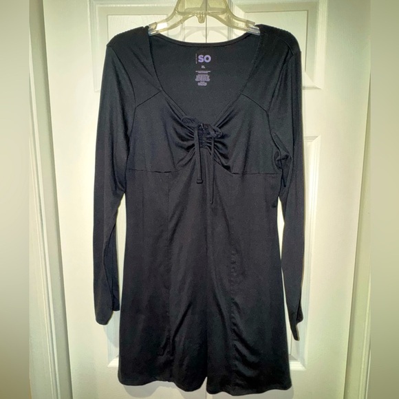 SO Black Long Sleeve Dress w cinch tie front stretchy and comfy size XL NWOT - Picture 1 of 5